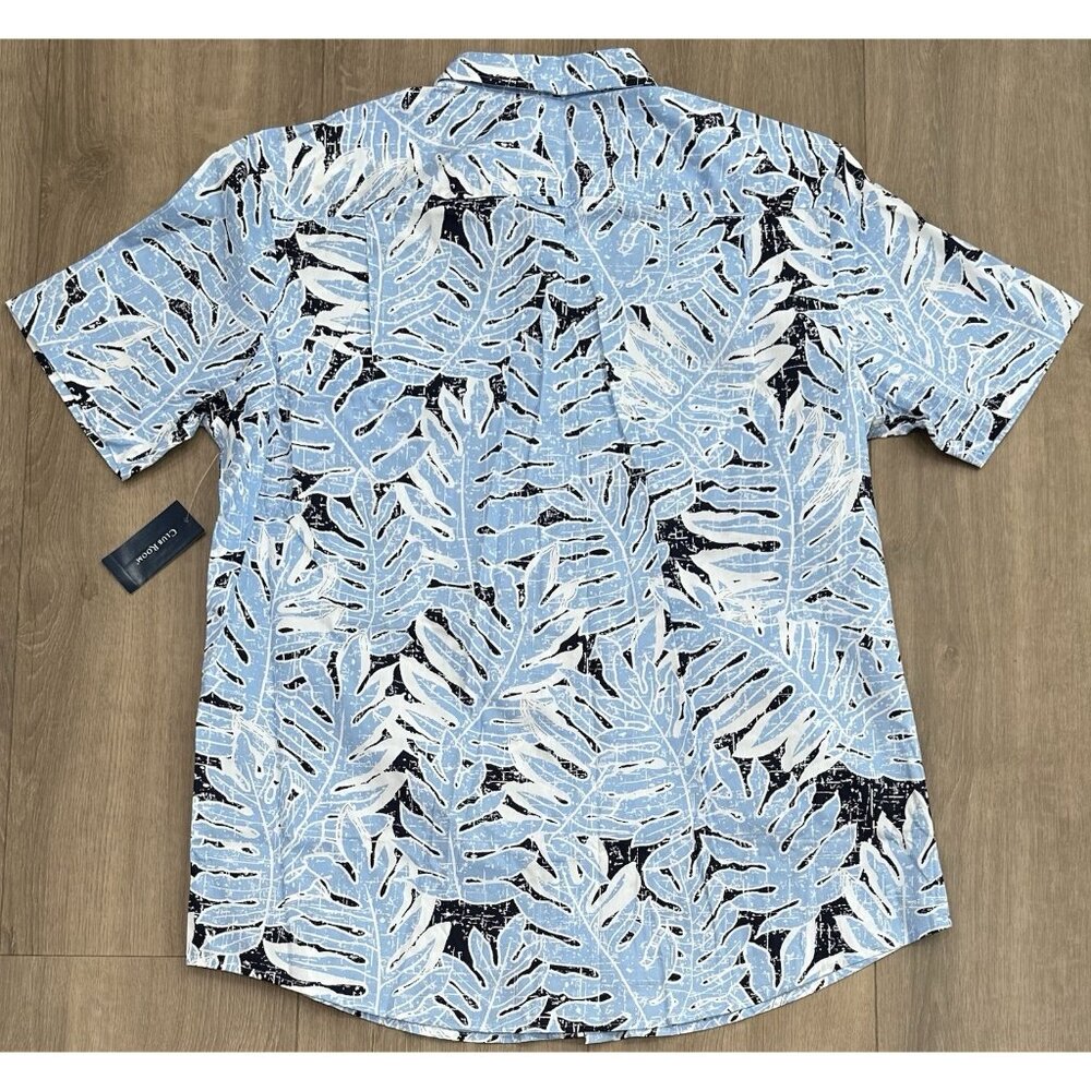Club Room Palm Tree Cotton Tropical Button-Down Short Sleeve Shirt Blue Size XL - Picture 5 of 5